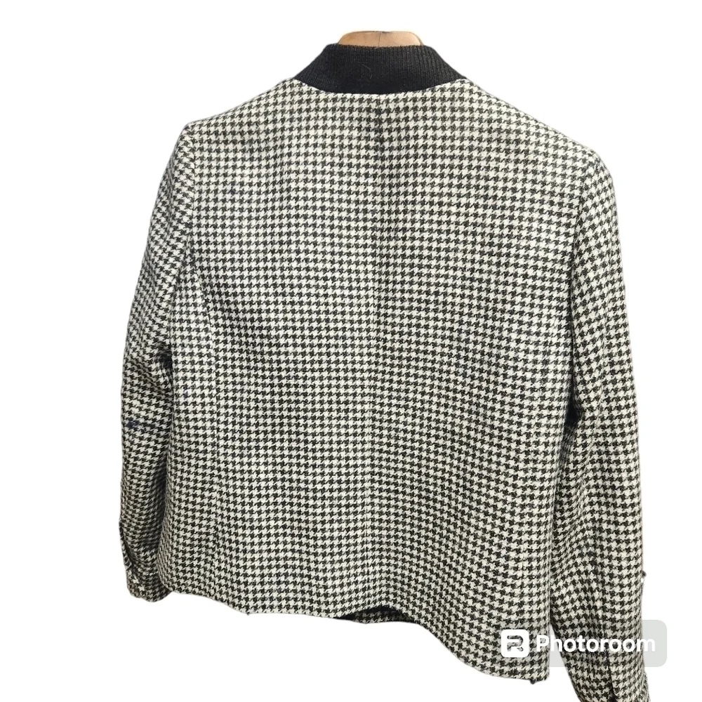 J.Crew Houndstooth Bomber Jacket Sz. S Preppy Wool